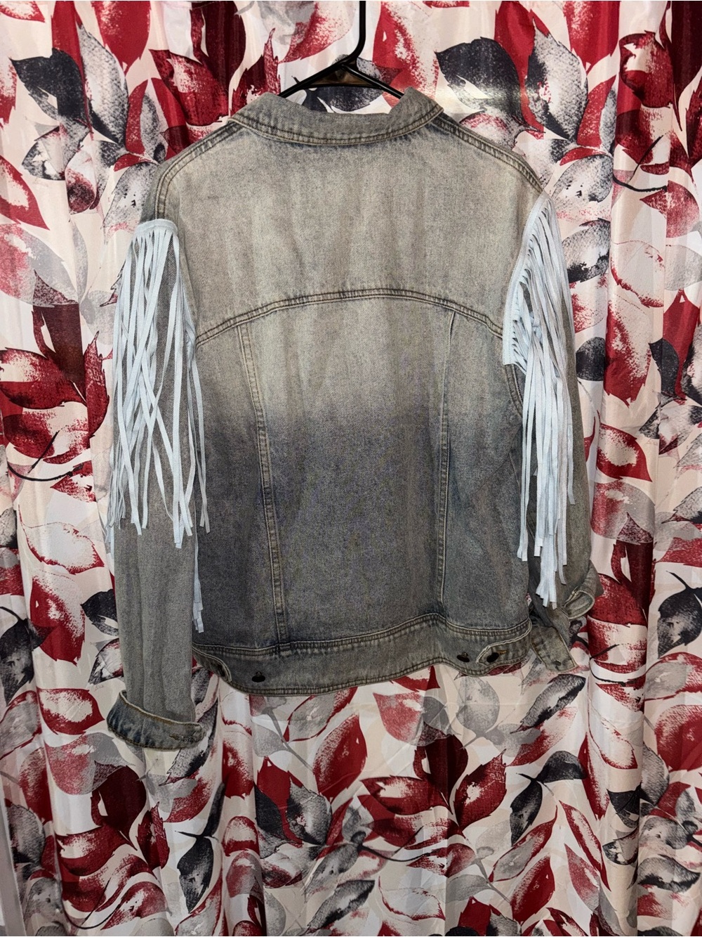Women’s Fringe Denim Jacket in Light Blue - Picture 4 of 4